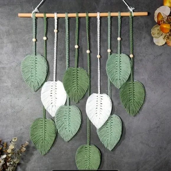 Avocado Green Leaf Boho Wall Hanging - Picture 2 of 6
